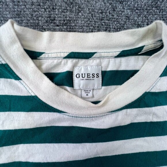 Guess Los Angeles Short Sleeve Crew Neck T Shirt Size Medium Striped Green - Picture 6 of 7